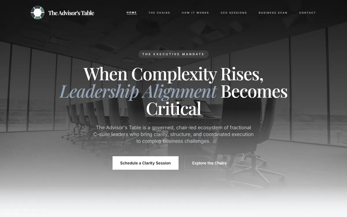 Homepage of advisorstable.com, built by VerSolve