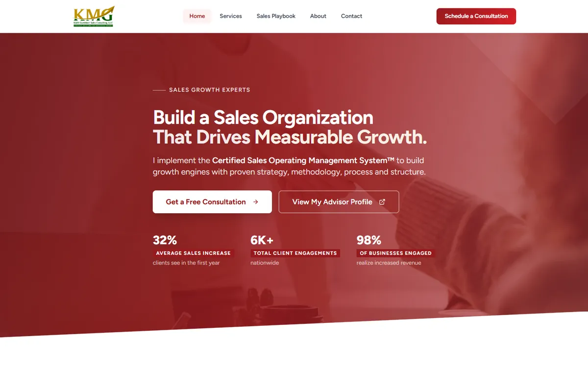 Homepage of kmgsalesconsulting.com, built by VerSolve