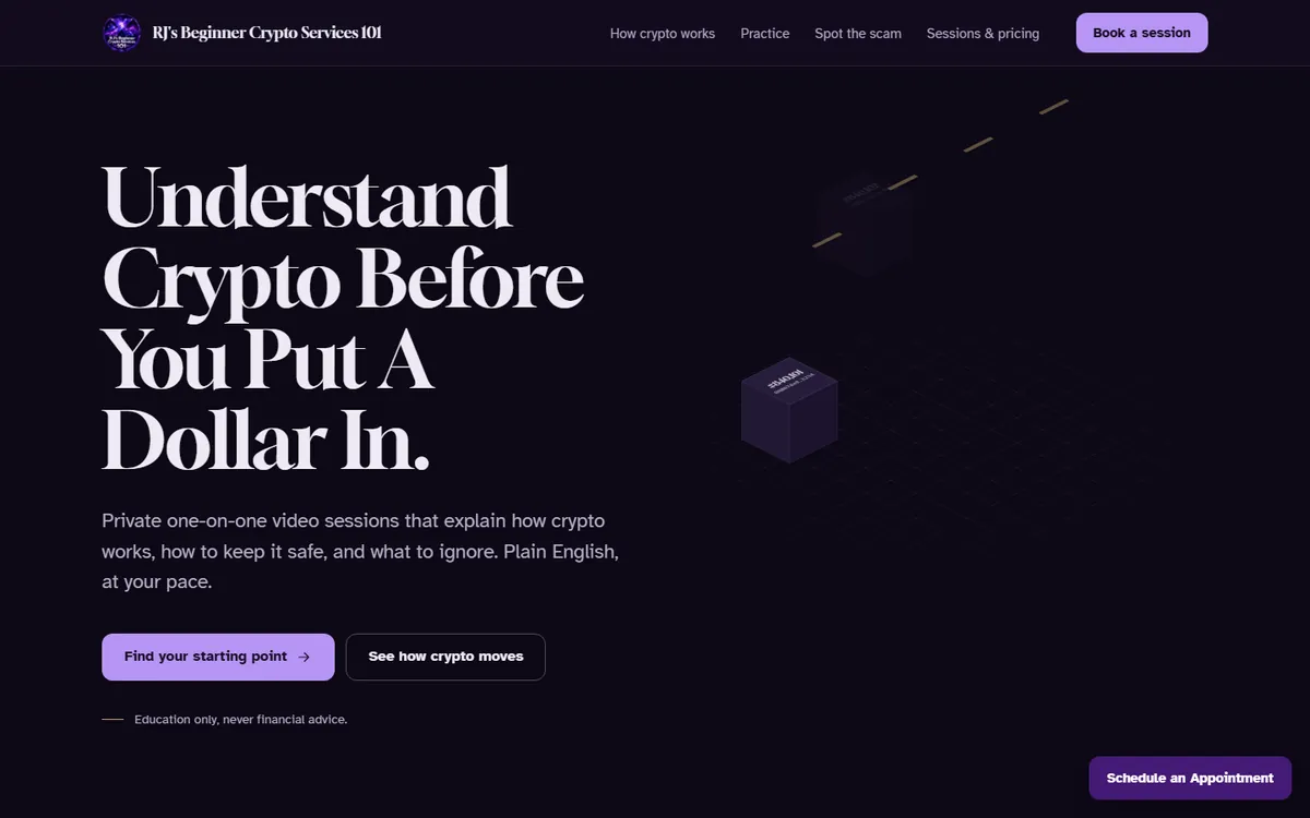 Homepage of rjcryptoservices.netlify.app, built by VerSolve